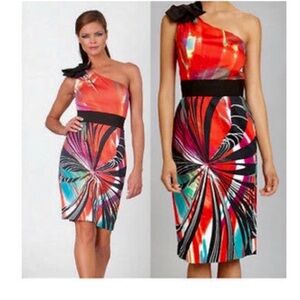 NUE by Shani dress size 4 NWT Artsy‎ Abstract One Shoulder Red Party Dress